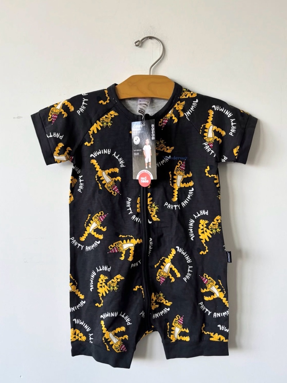 Bonds Black & Yellow 'Party Animal' One-Piece Bodysuit